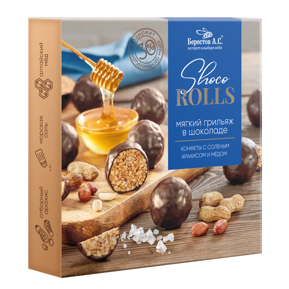  Берестов Shoco Rolls конфеты с арахисом, солью и медом, 135г   в Чехове